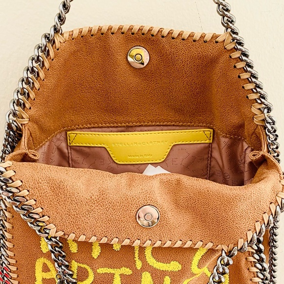 NWT: STELLA MCCARTNEY | Graffiti Yellow Embroidered Logo Falabella Brown 3 Mini - Picture 4 of 11
